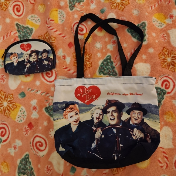 I Love Lucy Tote Bag with Cosmetic Bag "CALIFORNIA HERE WE COME" Main Cast - Picture 2 of 11
